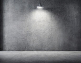 Gray concrete wall mockup with texture. The light from the lamp falls from above and illuminates the wall