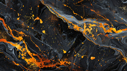 Abstract black and orange marble liquid texture magma light