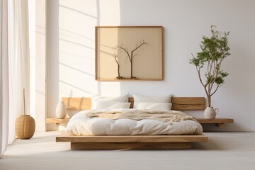 Zen Bedroom Retreat: Minimalist Wooden Decor and Soft Linens for Peaceful Setting