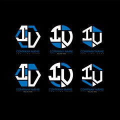 IV letter logo set design.IV monogram polygonal and circle shape vector. IV unique design.
