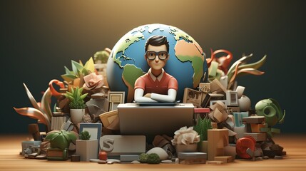 ESG Environmental, Social, and Governance, Climate Change Analyst, 3D ICONS, clay, cartoon, Cute, shiny, smooth, clean background, simple details, 8K