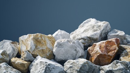 Fototapeta na wymiar A pile of stones on a blue background