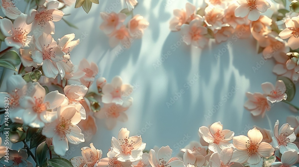 Poster create an empty wedding invitation, bathed in soft pastels and ethereal light. design a delicate fra