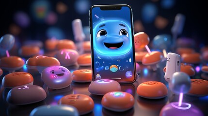 Voice Search Optimization, Social Media Detox Specialist, 3D ICONS, clay, cartoon, Cute, shiny, smooth, clean background, simple details, 8K - obrazy, fototapety, plakaty