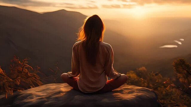 Meditation at Sunrise Overlooking Mountain Valley