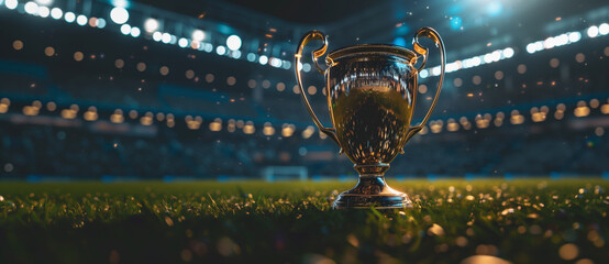 Gold trophy cup background, copy space, competition concept. - obrazy, fototapety, plakaty
