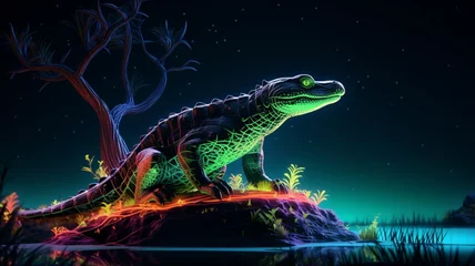 Foto auf Alu-Dibond A Crocodile on a hill next to a tree illustration Generated AI photo © Anupam