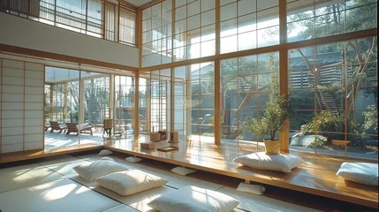  Luxury Japanese home interior living room. Generative AI. © visoot