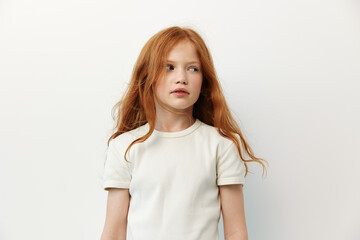 Fototapeta premium Beauty pretty portrait caucasian female childhood face person cute young little girl