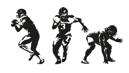 Football players silhouettes, group of american football players, set of vector drawings of team sport athletes © michalsanca
