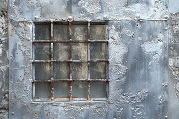 old silver window in a prison wall