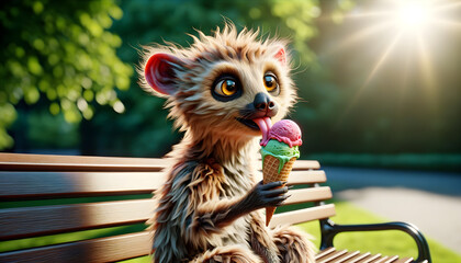 Animal im summer licking an ice cream - obrazy, fototapety, plakaty