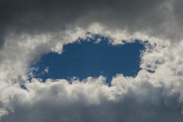 Light gray clouds cover the window in the sky before changing the weather.