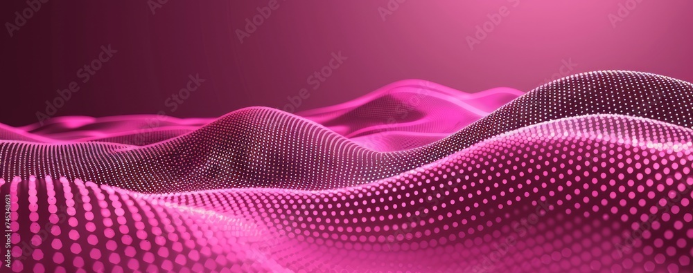 Poster A Vibrant Pink Dot Matrix Forms a Mesmerizing Abstract Wave Pattern, Symbolizing the Flow of Cyber Energies, Generative AI