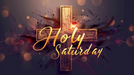 Holy Saturday - calligraphy lettering with abstract cross or crucifix. Religious holiday concept background.