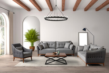 3D rendering of modern living room .modern furniture set.