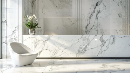 interior design of a beautiful elegance reception area with luxury white marble counter and wall