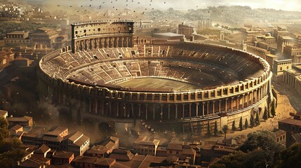 ancient roman colosseum like sports arena, an architectural marvel steeped in history and culture, hosting a variety of entertainment events