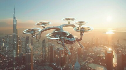 city air taxi services, shaping the future of urban air mobility with passenger autonomous aerial vehicle AAV and public aerial transportation in futuristic city