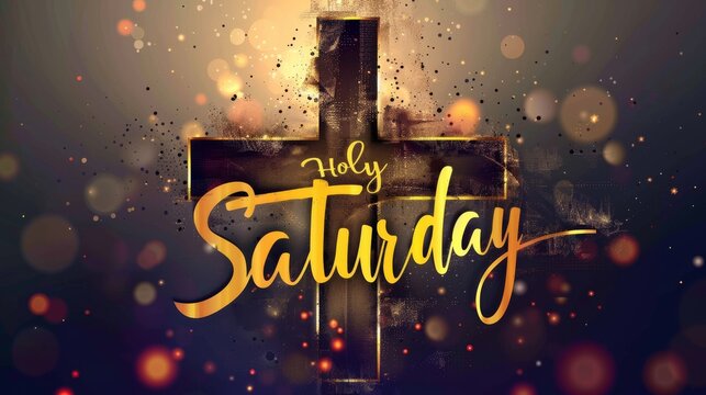 Holy Saturday - calligraphy lettering with abstract cross or crucifix. Religious holiday concept background.