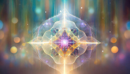 Abstract illustration of a lotus flower in space, in calm and rich shades