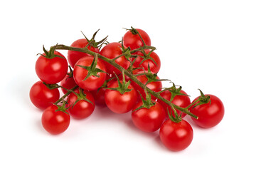 Heap of fresh cherry tomatoes, isolated on white background.