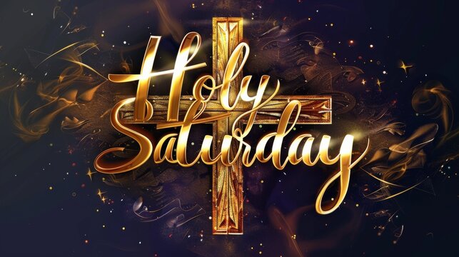 Holy Saturday - calligraphy lettering with abstract cross or crucifix. Religious holiday concept background.