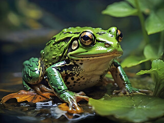 Naklejka premium Nahaufnahme eines grünen Frosches