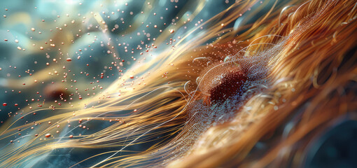 Nanotechnology, Human Hair Under Microscope. Generative AI. - obrazy, fototapety, plakaty