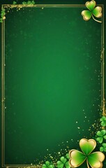 St. Patrick's Day card, menu or invitation template with space for text, clover and gold elements