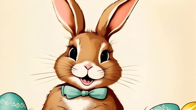 Cute old fashioned easter bunny with egg and copy space gen ai illustration