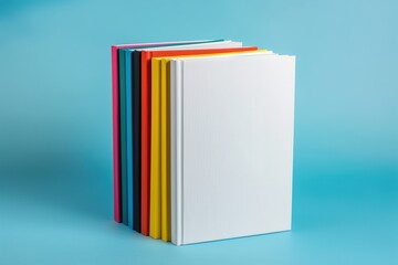 Stack of Colorful Books on Blue Background