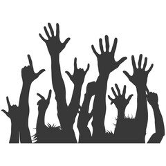 Fototapeta premium Silhouette hands raised at concert black color only