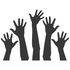 Silhouette hands raised at concert black color only