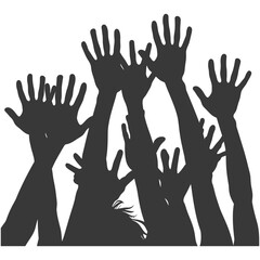 Silhouette hands raised at concert black color only