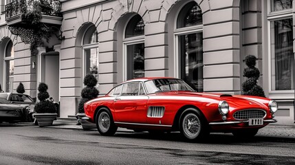 Vintage Red Car in City
