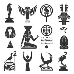 Silhouette collection of ancient egyptian hieroglyphs symbol logo black color only - obrazy, fototapety, plakaty