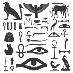 Silhouette collection of ancient egyptian hieroglyphs symbol logo black color only