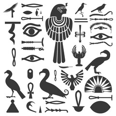 Silhouette collection of ancient egyptian hieroglyphs symbol logo black color only
