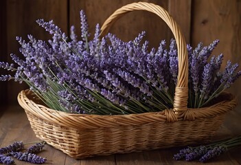 A woven basket filled with purple lavender