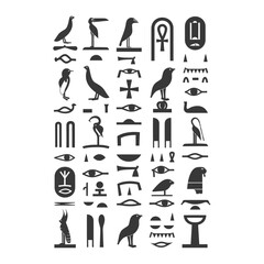 Silhouette collection of ancient egyptian hieroglyphs symbol logo black color only