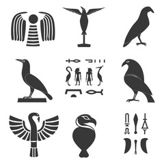Silhouette collection of ancient egyptian hieroglyphs symbol logo black color only