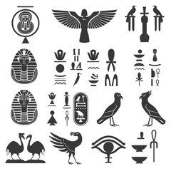 Silhouette collection of ancient egyptian hieroglyphs symbol logo black color only