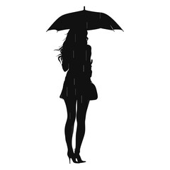Silhouette girl with umbrella during drizzle black color only