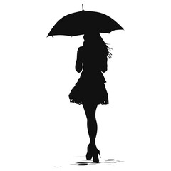 Silhouette girl with man using umbrella during drizzle black color only