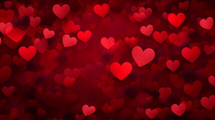 Abstract Valentine's Day background with red hearts and blurred bokeh lights