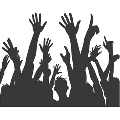 Silhouette hands raised at a music festival black color only