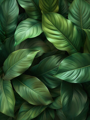 A detailed and artistic arrangement of Spathiphyllum leaves with rich green hues.