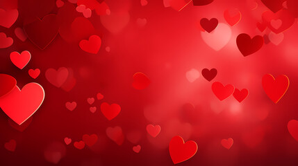 Abstract Valentine's Day background with red hearts and blurred bokeh lights