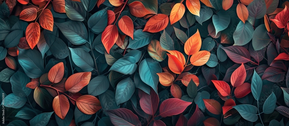 Aufkleber a cluster of leaves forms an exquisite pattern on a wall, creating a visually interesting display un